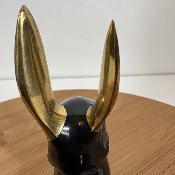 Black Brass Rabbit Hare Bronze Gold Ears MCM 4 3/4" Tall Bunny Retro Vintage - Picture 8 of 12